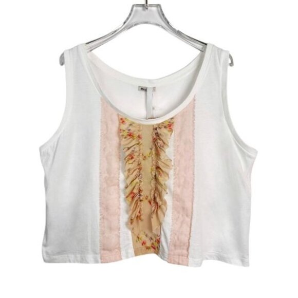 Miu Miu Womens Sleeveless Round Neck Lace Design Cropped Tank Top White/Pink Siz - Picture 1 of 8